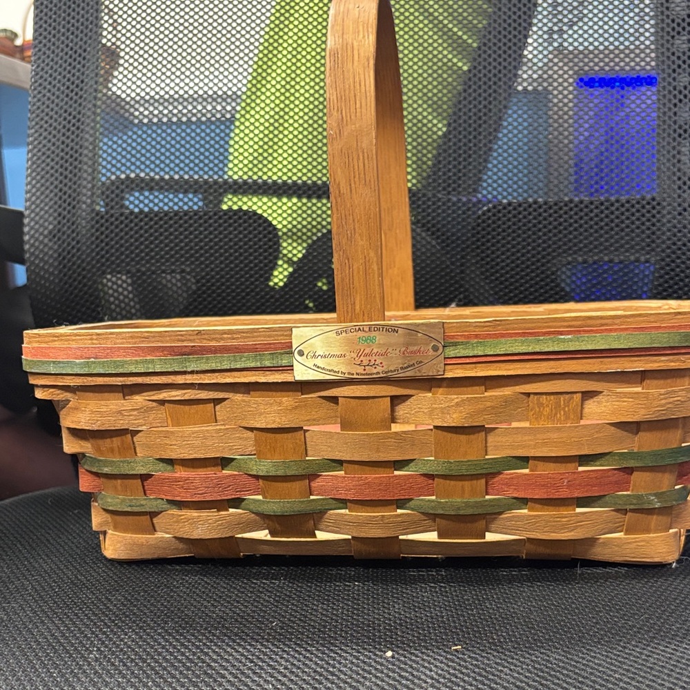 Longaberger Woven Basket with Green and Red Accents